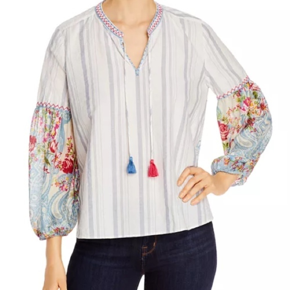 Johnny Was
Effortless Striped Peasant Blouse (21)